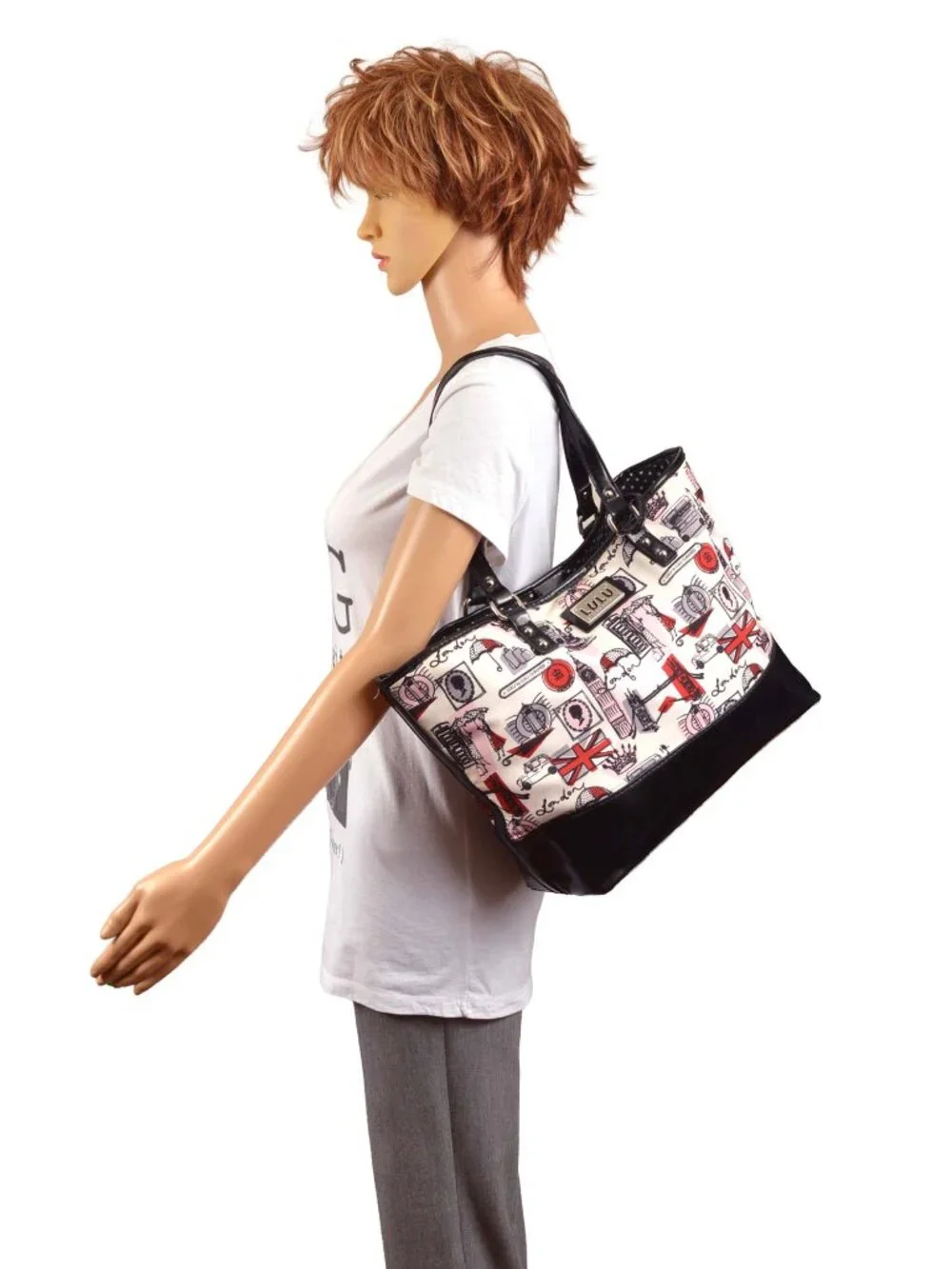 LULU GUINESS 'London Scenic' Black Vinyl & Fabric Tote & Coin Purse